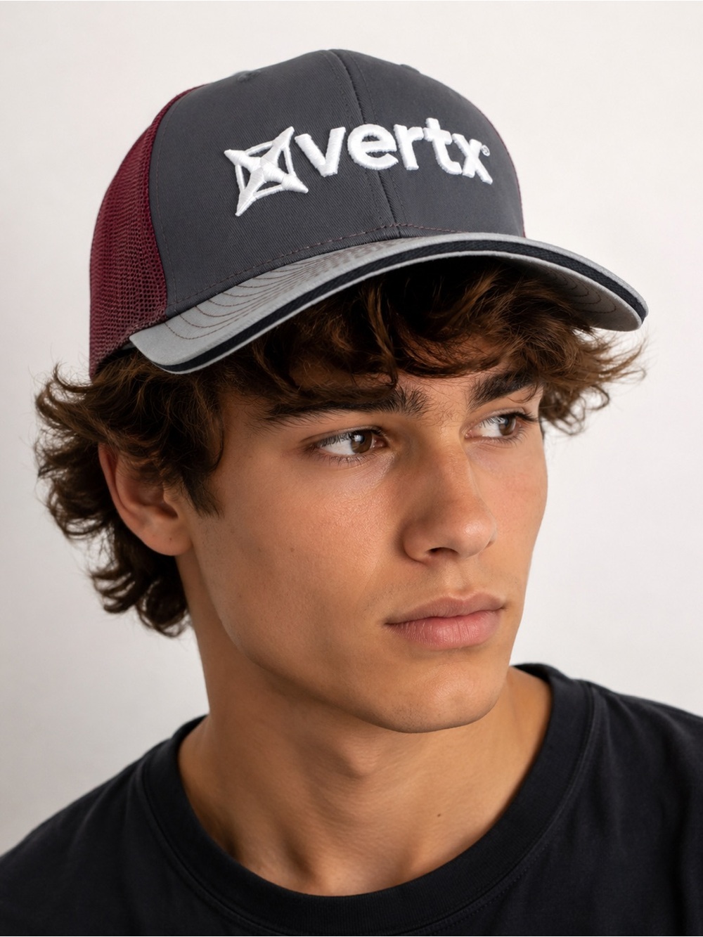 Vertx New Red Gray Embroidered Trucker Hat